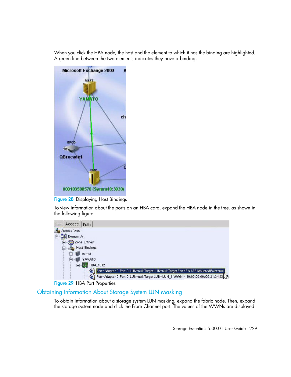 28 displaying host bindings, 29 hba port properties | HP Storage Essentials NAS Manager Software User Manual | Page 259 / 702