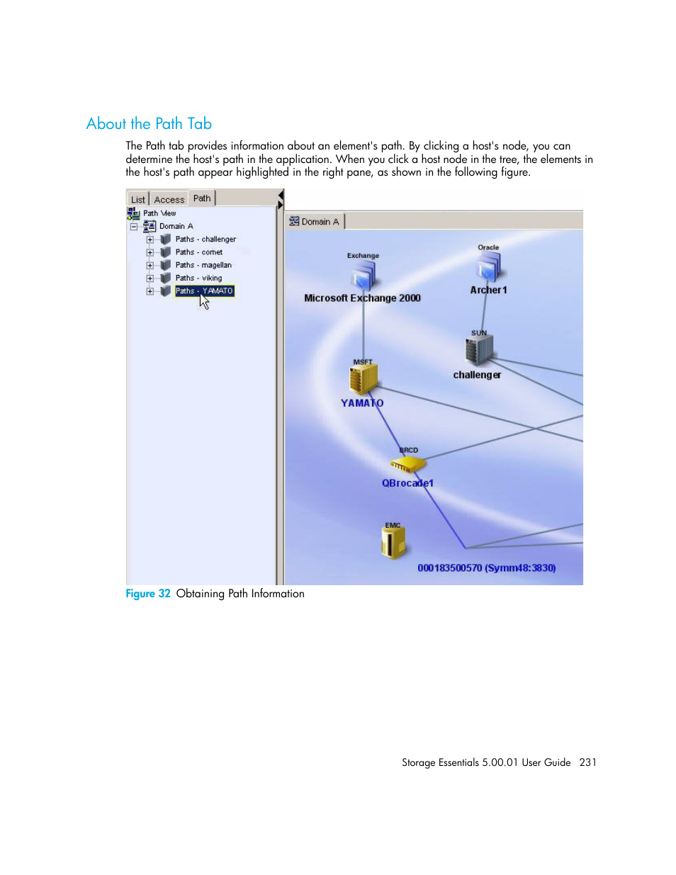 About the path tab, 32 obtaining path information | HP Storage Essentials NAS Manager Software User Manual | Page 261 / 702