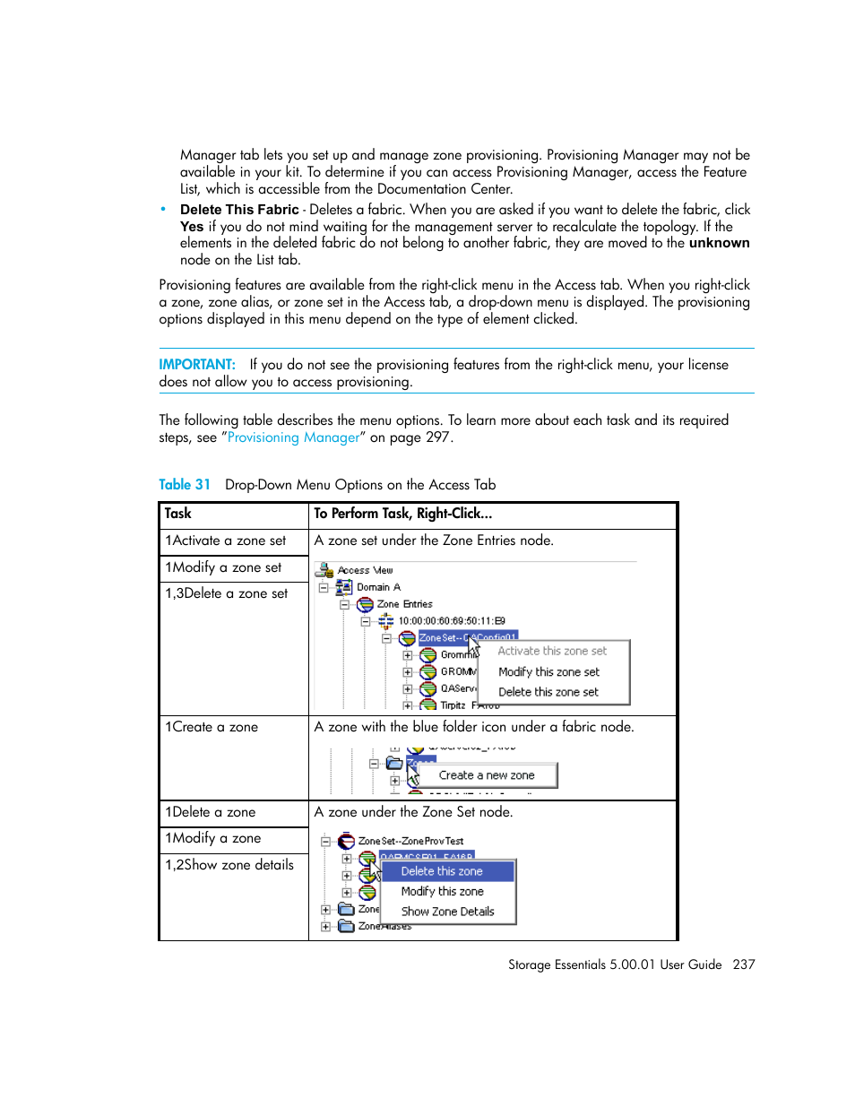 31 drop-down menu options on the access tab | HP Storage Essentials NAS Manager Software User Manual | Page 267 / 702