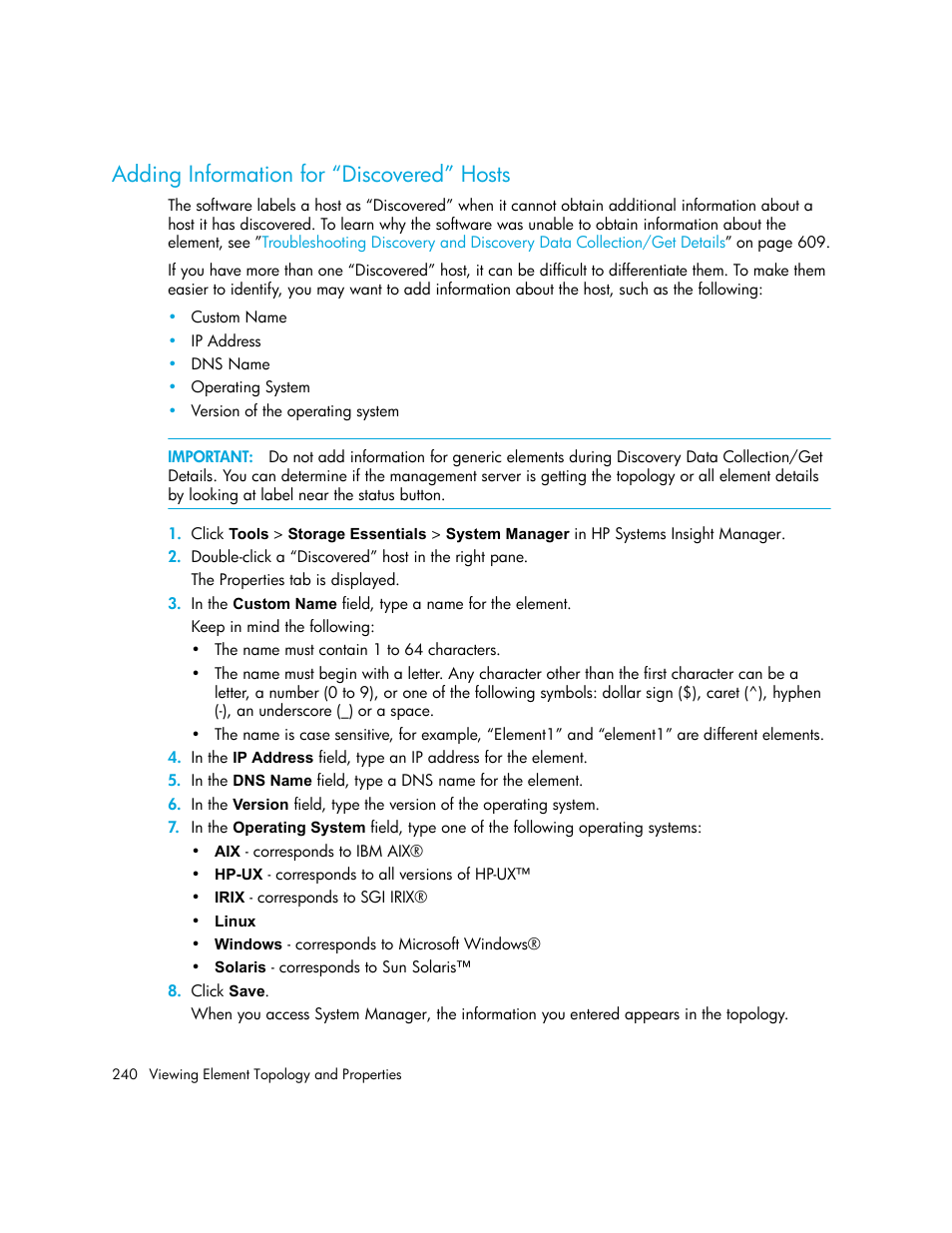 Adding information for “discovered” hosts | HP Storage Essentials NAS Manager Software User Manual | Page 270 / 702