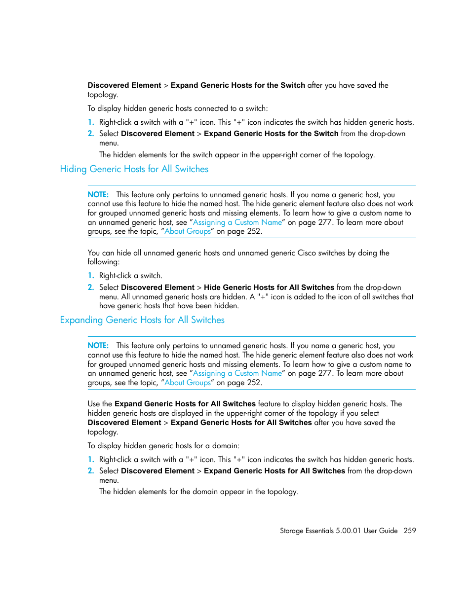 Hiding generic hosts for all switches, Expanding generic hosts for all switches, Expanding generic | Hosts for all switches | HP Storage Essentials NAS Manager Software User Manual | Page 289 / 702