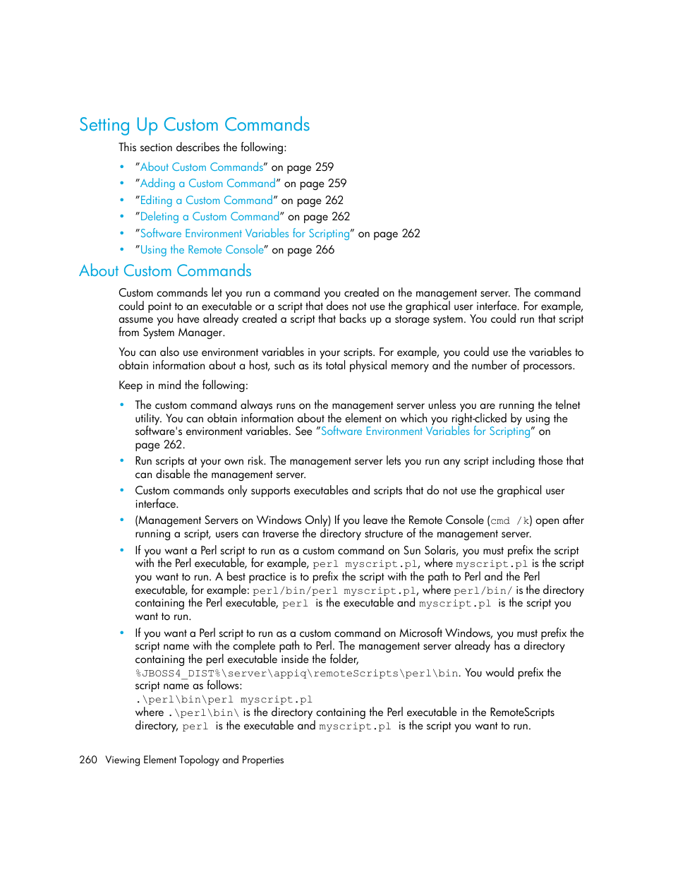 Setting up custom commands, About custom commands | HP Storage Essentials NAS Manager Software User Manual | Page 290 / 702