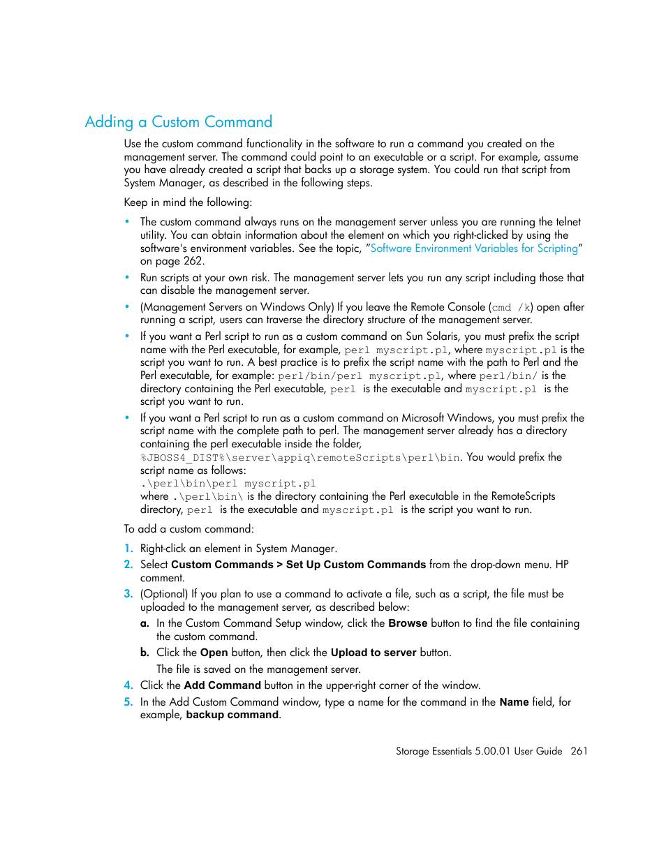 Adding a custom command | HP Storage Essentials NAS Manager Software User Manual | Page 291 / 702