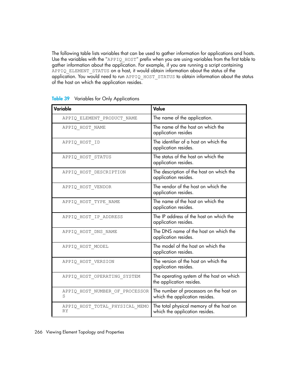 39 variables for only applications | HP Storage Essentials NAS Manager Software User Manual | Page 296 / 702