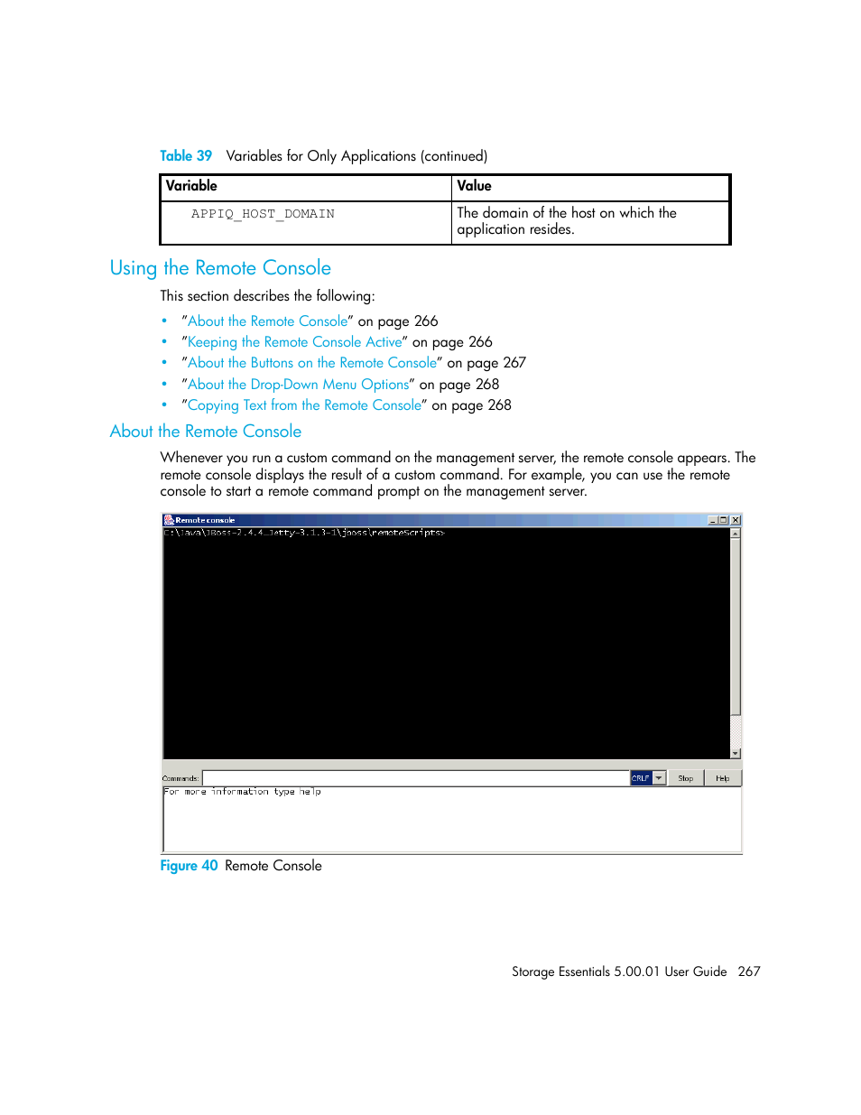 Using the remote console, About the remote console, 40 remote console | HP Storage Essentials NAS Manager Software User Manual | Page 297 / 702