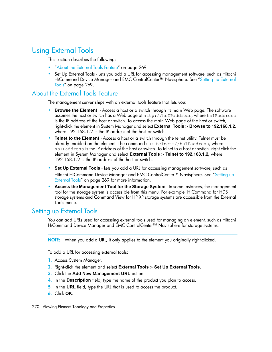 Using external tools, About the external tools feature, Setting up external tools | HP Storage Essentials NAS Manager Software User Manual | Page 300 / 702