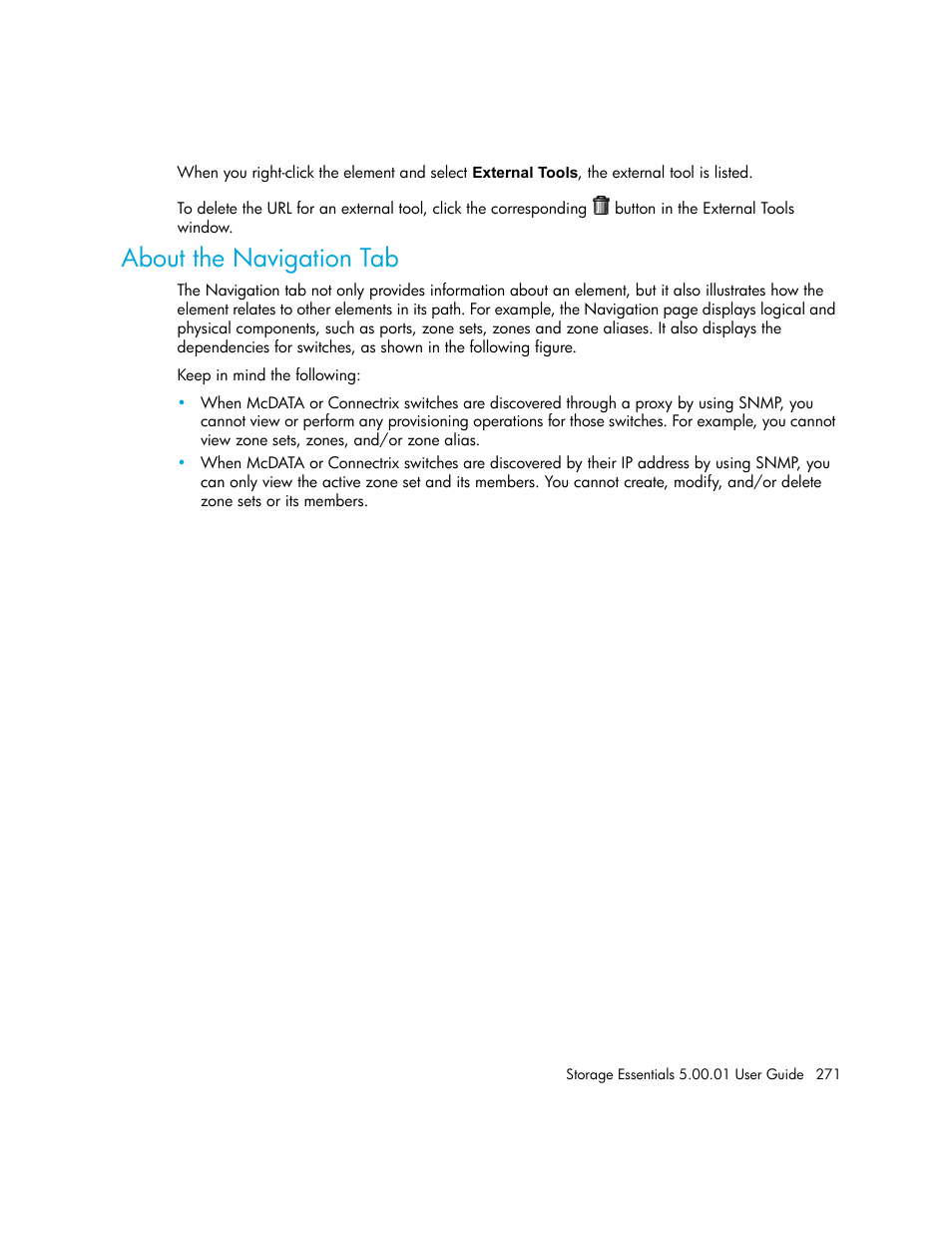 About the navigation tab, About the, Navigation tab | HP Storage Essentials NAS Manager Software User Manual | Page 301 / 702