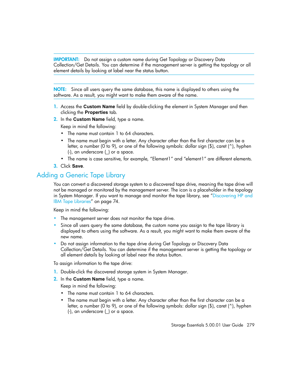 Adding a generic tape library, Adding a generic, Tape library | HP Storage Essentials NAS Manager Software User Manual | Page 309 / 702