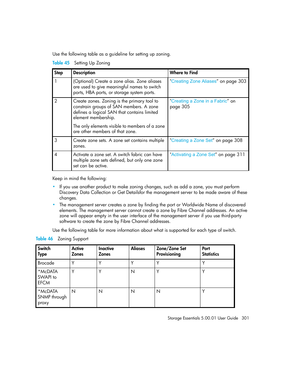 45 setting up zoning, 46 zoning support | HP Storage Essentials NAS Manager Software User Manual | Page 331 / 702