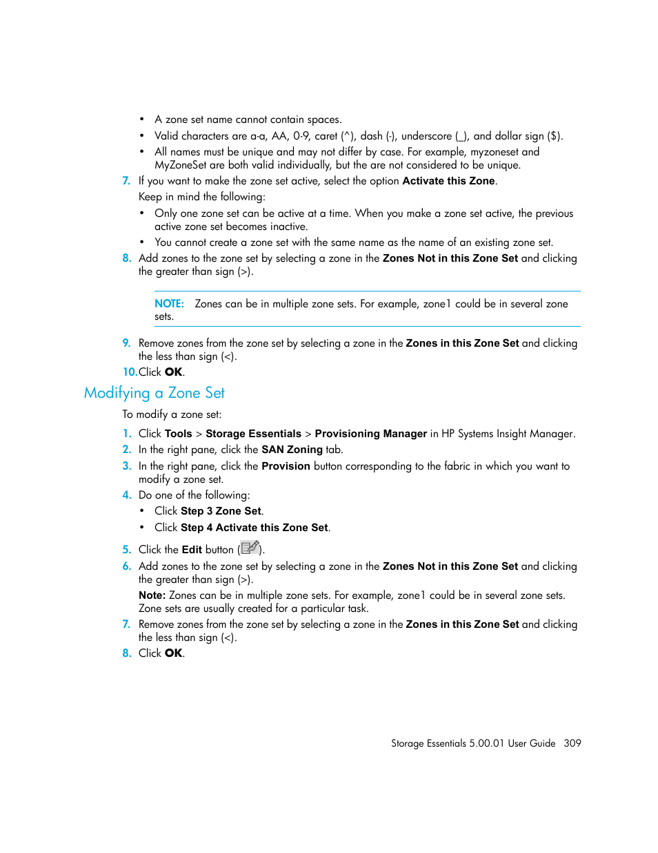 Modifying a zone set | HP Storage Essentials NAS Manager Software User Manual | Page 339 / 702