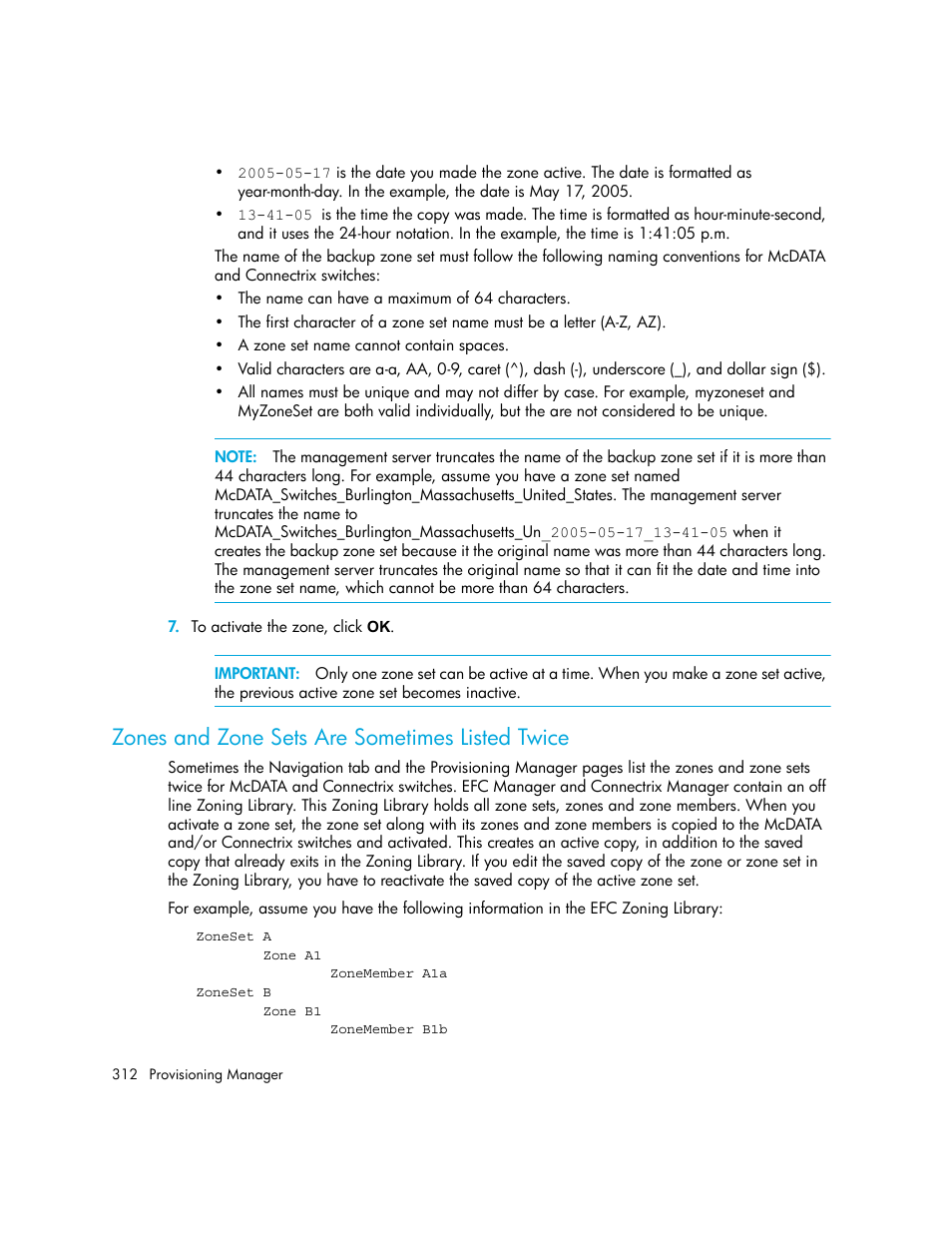 Zones and zone sets are sometimes listed twice | HP Storage Essentials NAS Manager Software User Manual | Page 342 / 702