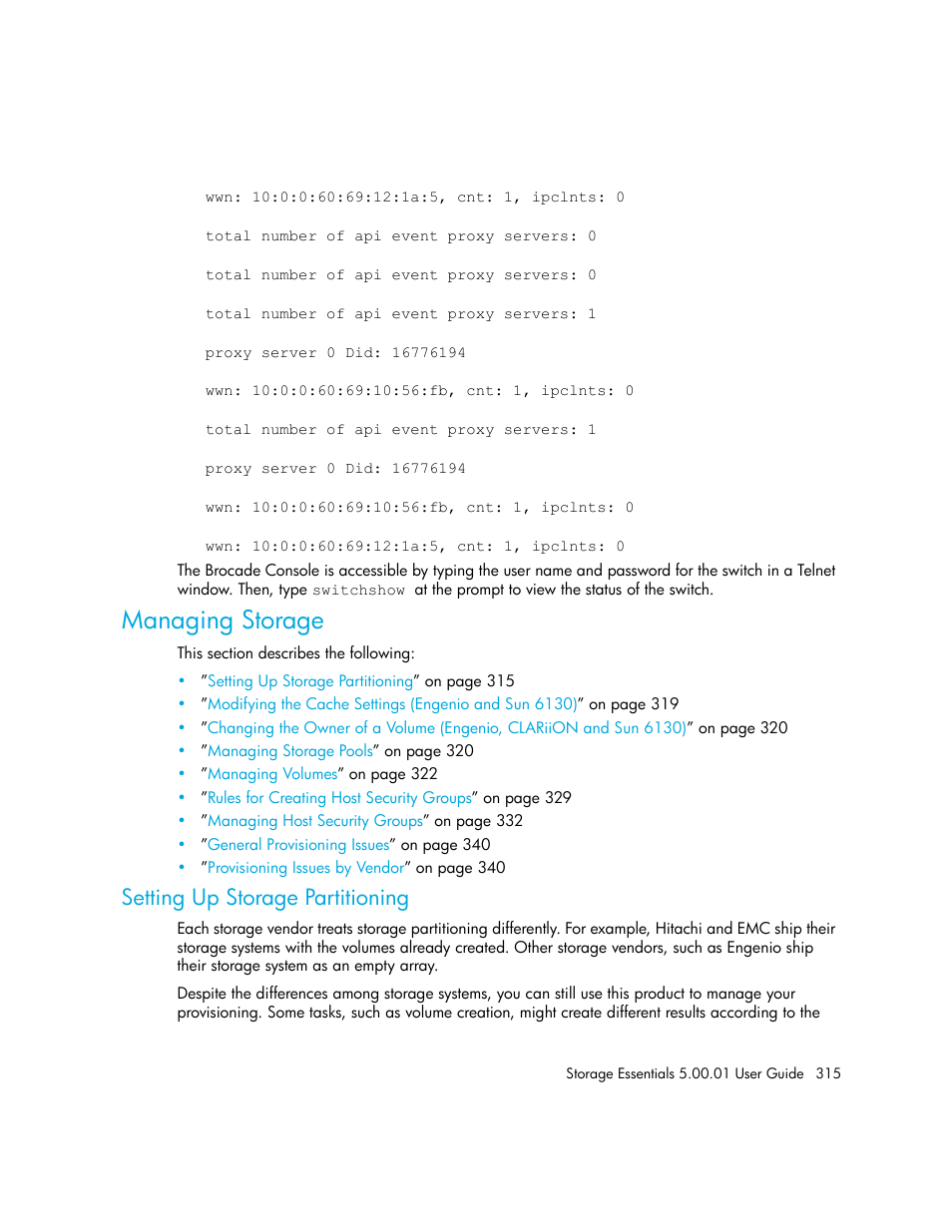 Managing storage, Setting up storage partitioning, Setting | Up storage partitioning | HP Storage Essentials NAS Manager Software User Manual | Page 345 / 702