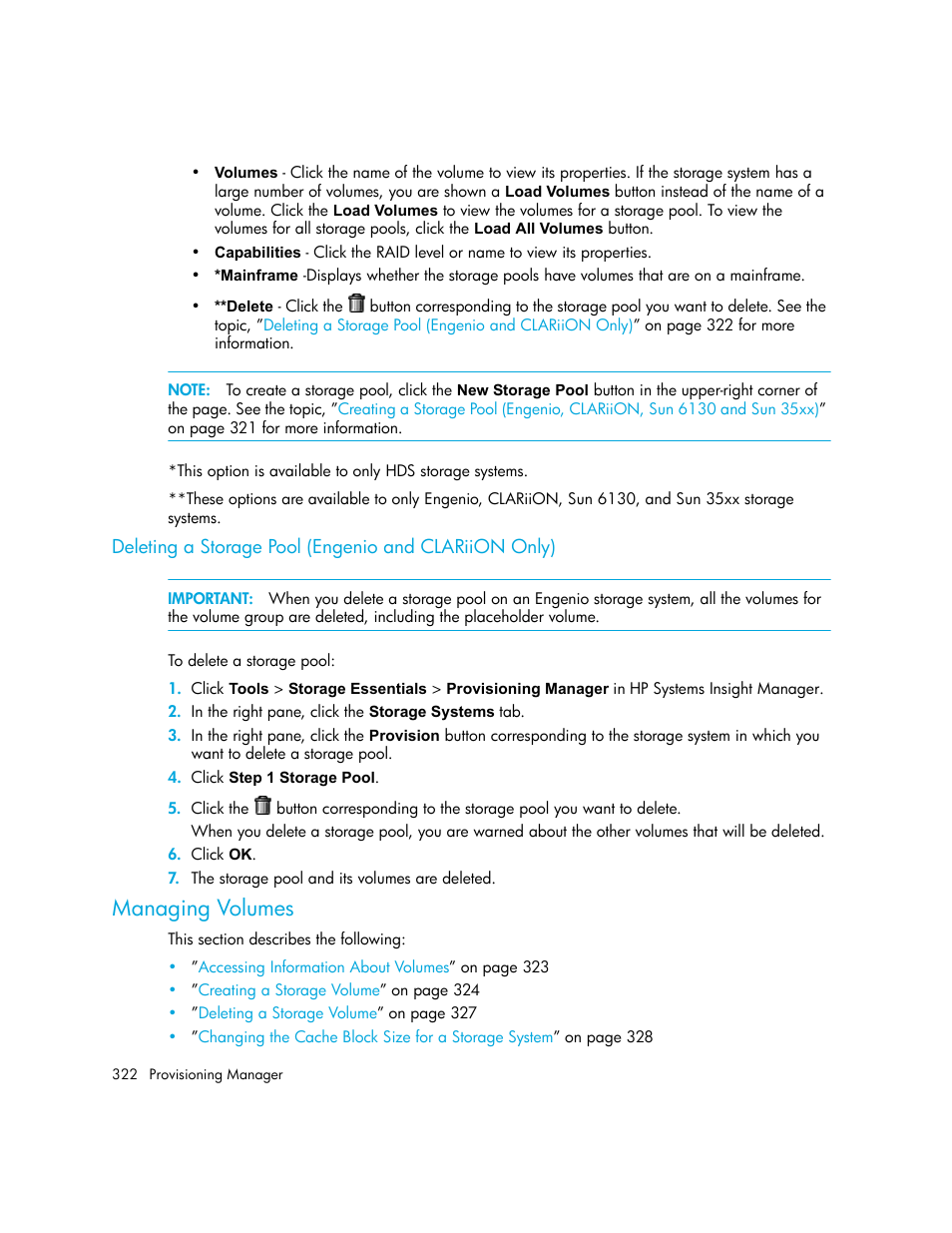 Managing volumes | HP Storage Essentials NAS Manager Software User Manual | Page 352 / 702