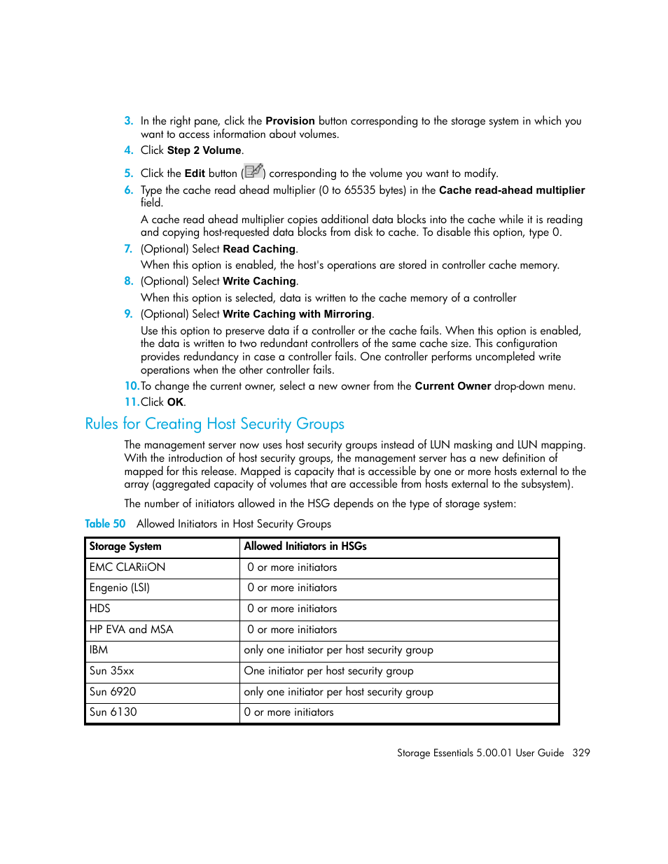 Rules for creating host security groups, 50 allowed initiators in host security groups, Rules for creating | Host security groups, Rules for creating host security, Groups, Table | HP Storage Essentials NAS Manager Software User Manual | Page 359 / 702