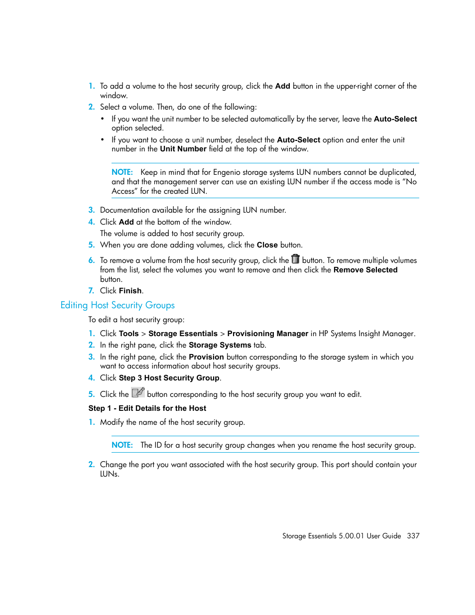 Editing host security groups | HP Storage Essentials NAS Manager Software User Manual | Page 367 / 702