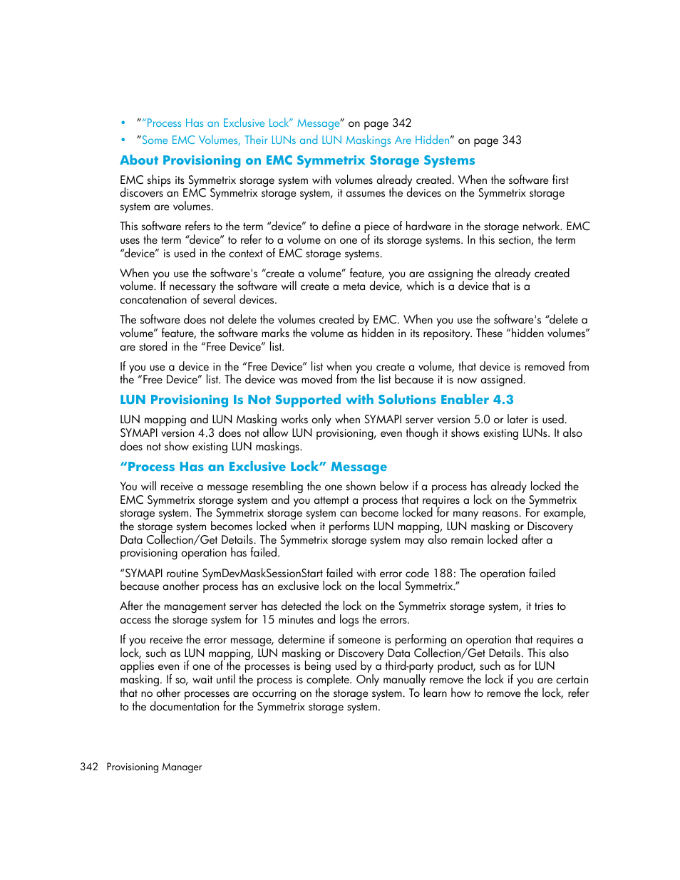 Process has an exclusive lock” message | HP Storage Essentials NAS Manager Software User Manual | Page 372 / 702