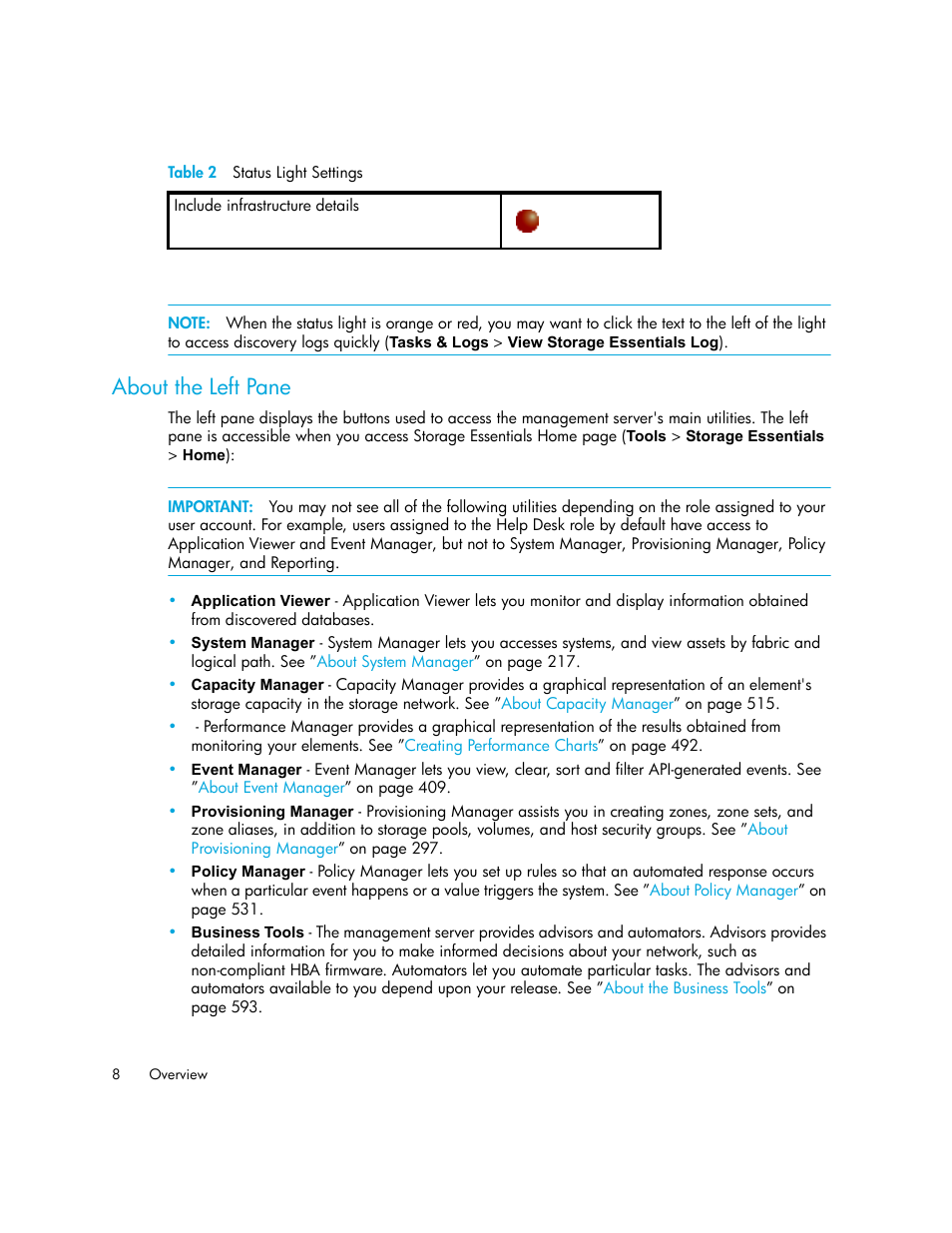 About the left pane | HP Storage Essentials NAS Manager Software User Manual | Page 38 / 702