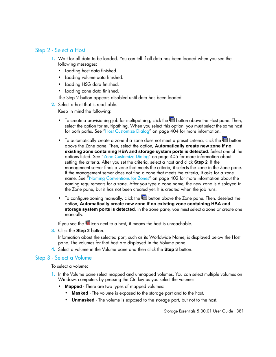 Step 2 - select a host, Step 3 - select a volume | HP Storage Essentials NAS Manager Software User Manual | Page 411 / 702