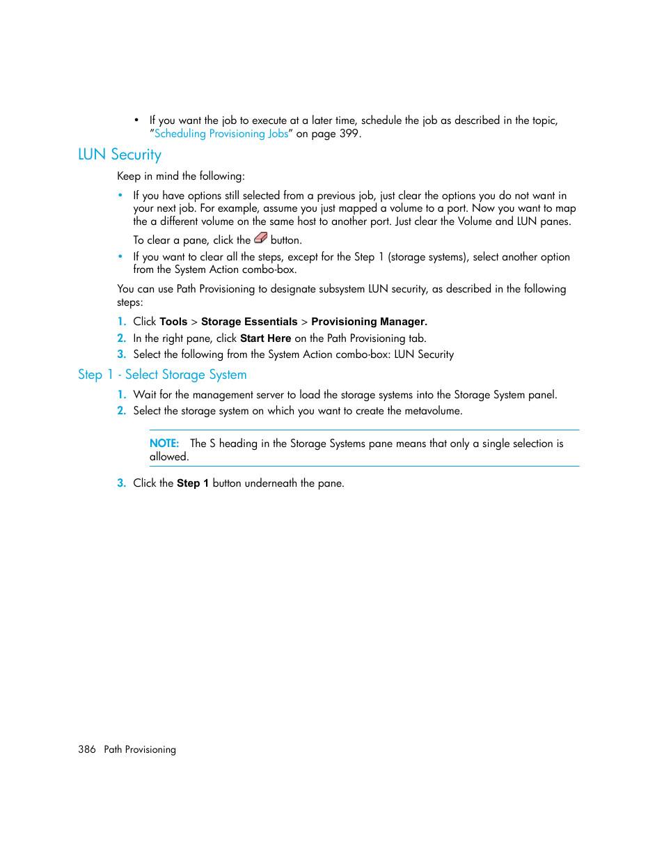 Lun security, Step 1 - select storage system | HP Storage Essentials NAS Manager Software User Manual | Page 416 / 702