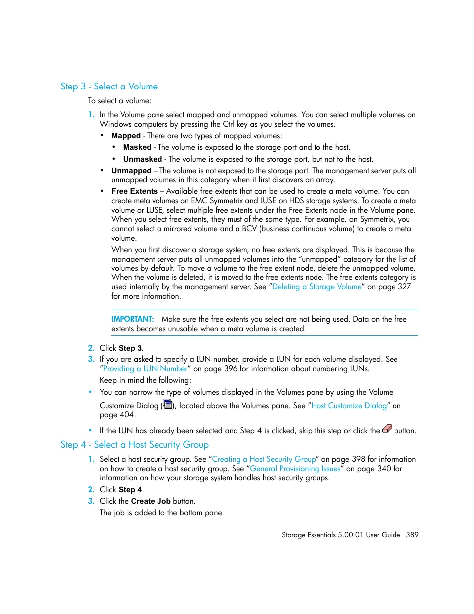 Step 3 - select a volume, Step 4 - select a host security group | HP Storage Essentials NAS Manager Software User Manual | Page 419 / 702