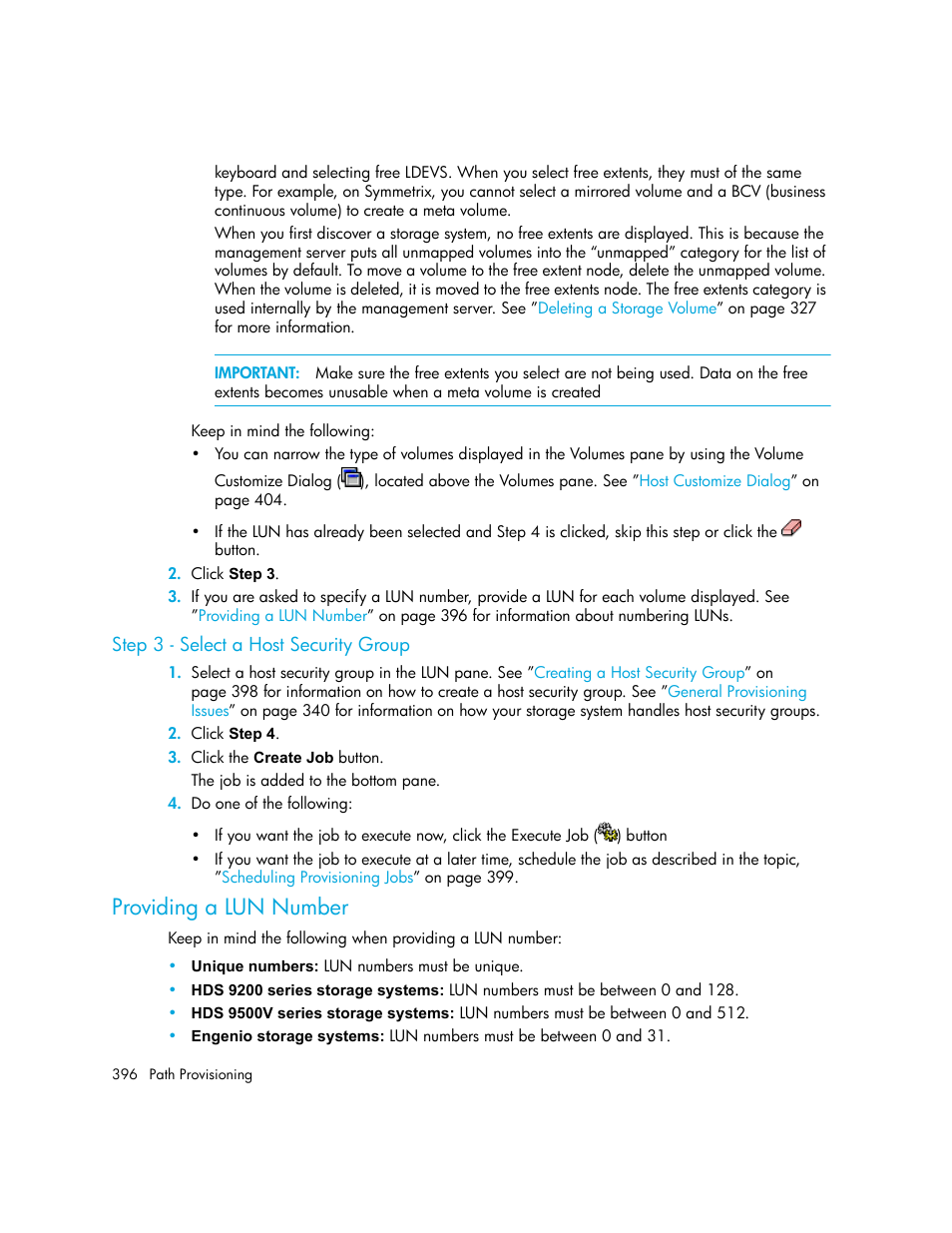 Step 3 - select a host security group, Providing a lun number | HP Storage Essentials NAS Manager Software User Manual | Page 426 / 702