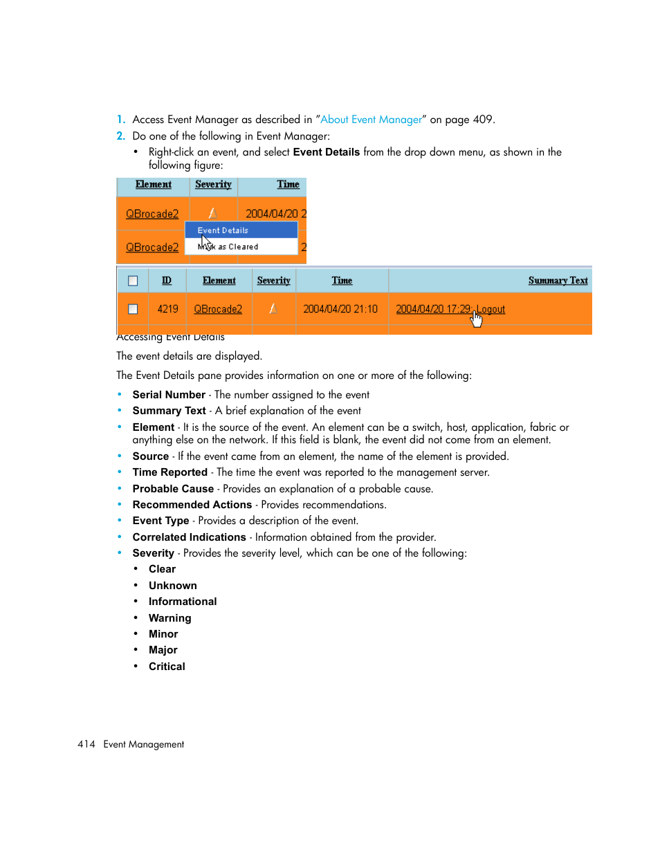 62 right-clicking event details, 63 accessing event details | HP Storage Essentials NAS Manager Software User Manual | Page 444 / 702