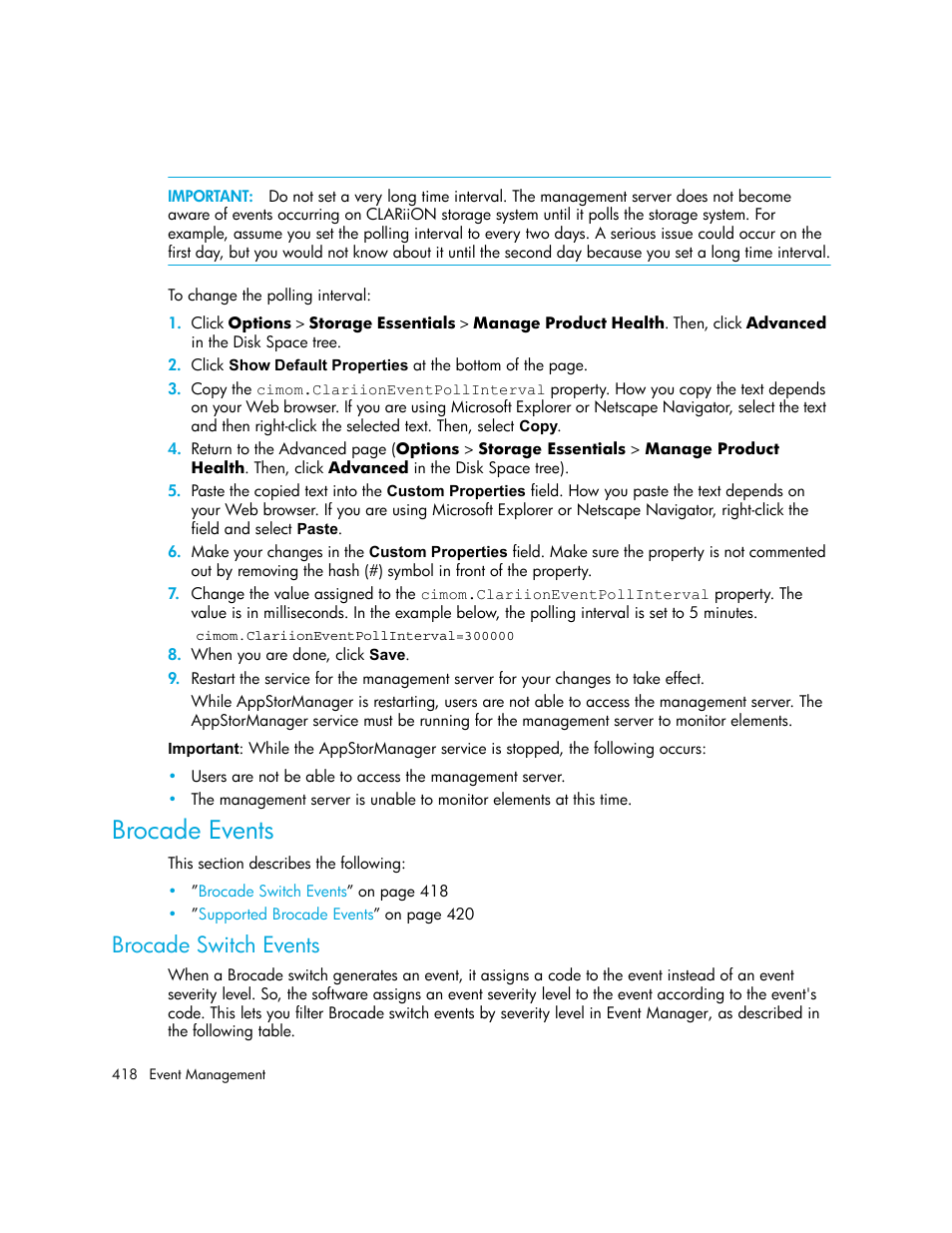 Brocade events, Brocade switch events | HP Storage Essentials NAS Manager Software User Manual | Page 448 / 702