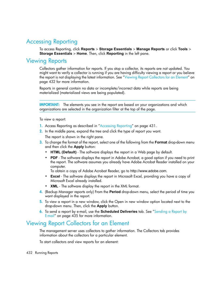 Accessing reporting, Viewing reports, Viewing report collectors for an element | HP Storage Essentials NAS Manager Software User Manual | Page 462 / 702