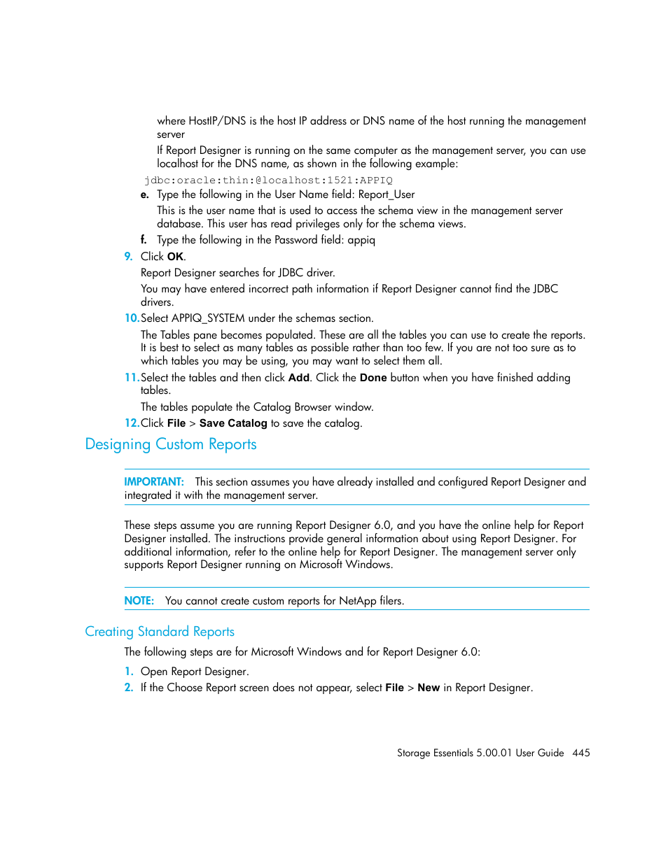 Designing custom reports, Creating standard reports | HP Storage Essentials NAS Manager Software User Manual | Page 475 / 702