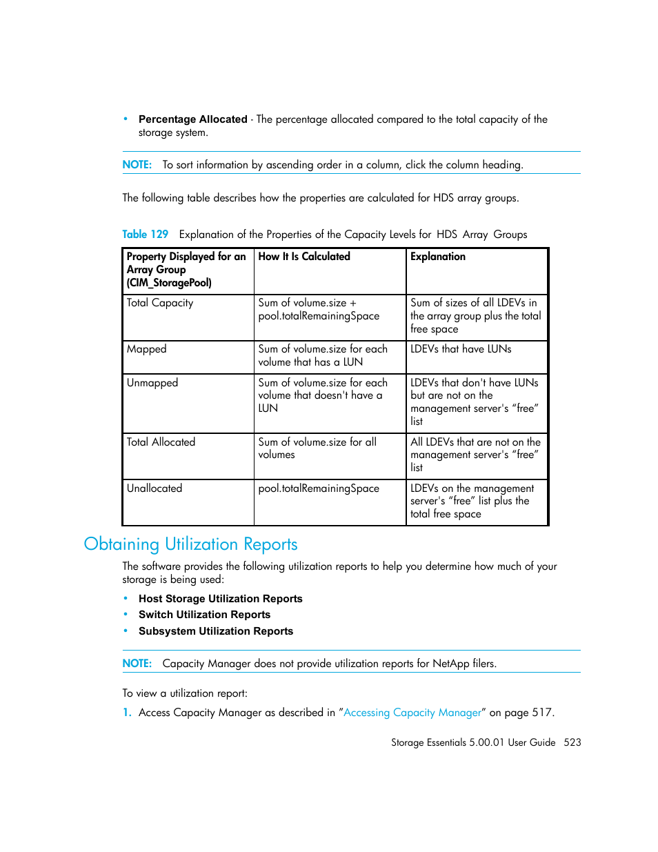 Obtaining utilization reports | HP Storage Essentials NAS Manager Software User Manual | Page 553 / 702