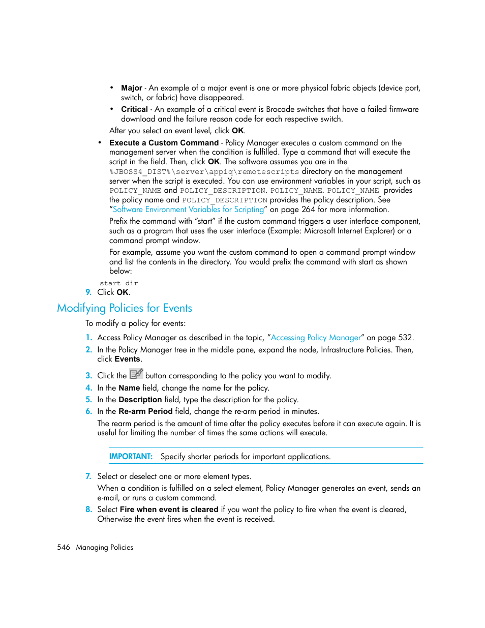 Modifying policies for events | HP Storage Essentials NAS Manager Software User Manual | Page 576 / 702