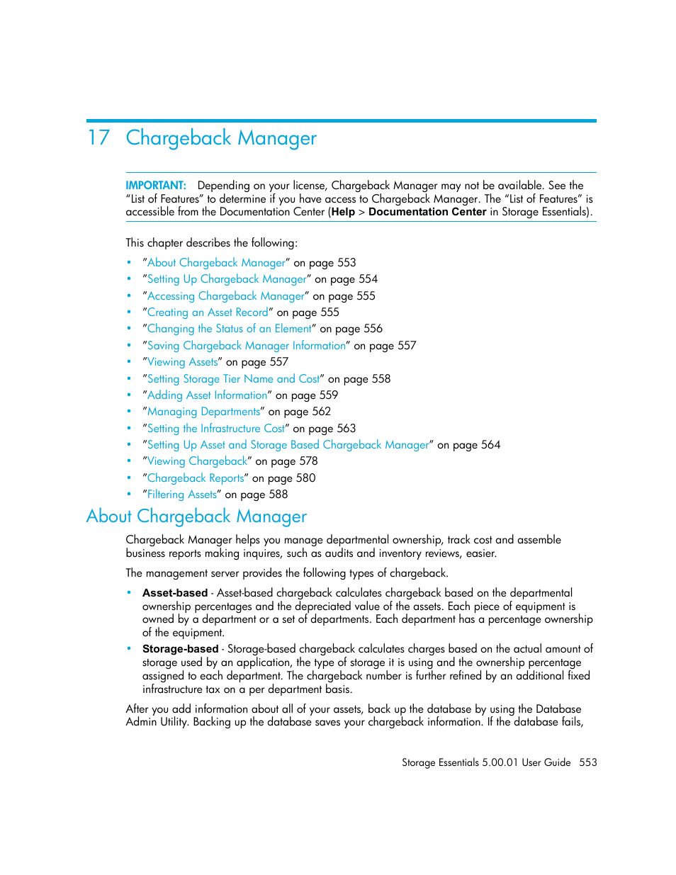 Chargeback manager, 17chargeback manager, About chargeback manager | 17 chargeback manager | HP Storage Essentials NAS Manager Software User Manual | Page 583 / 702