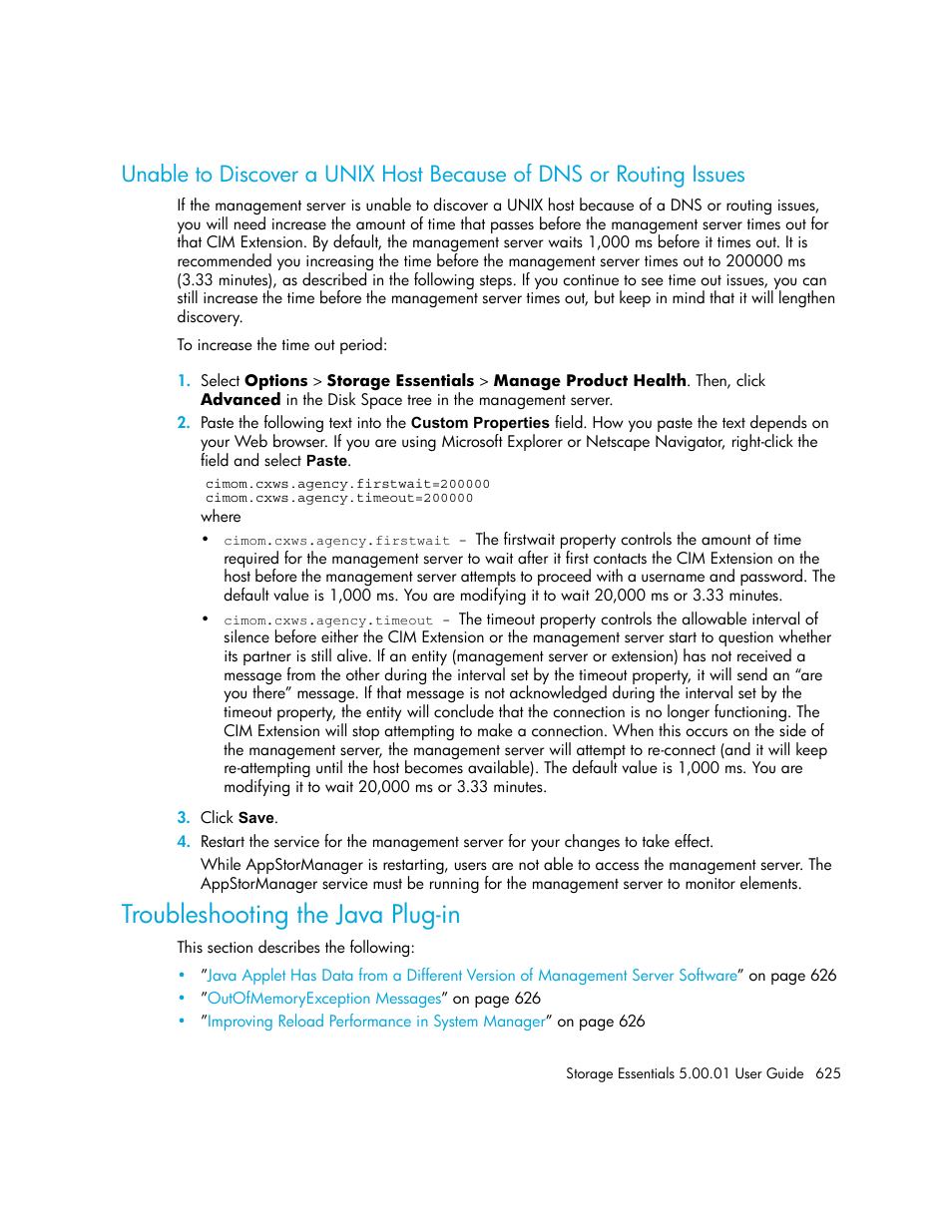 Troubleshooting the java plug-in, Unable to | HP Storage Essentials NAS Manager Software User Manual | Page 655 / 702