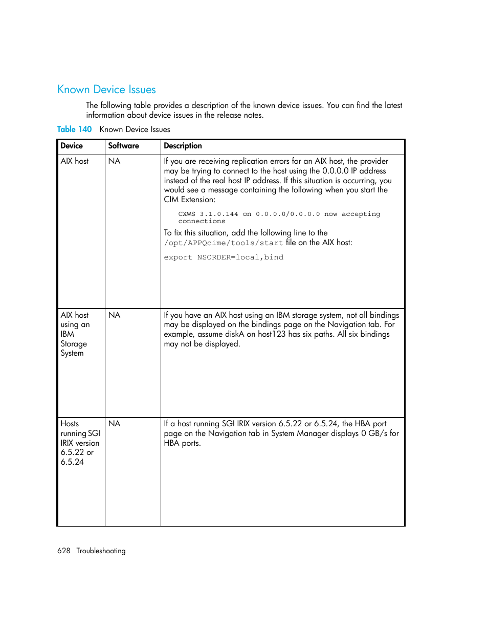 Known device issues, 140 known device issues | HP Storage Essentials NAS Manager Software User Manual | Page 658 / 702