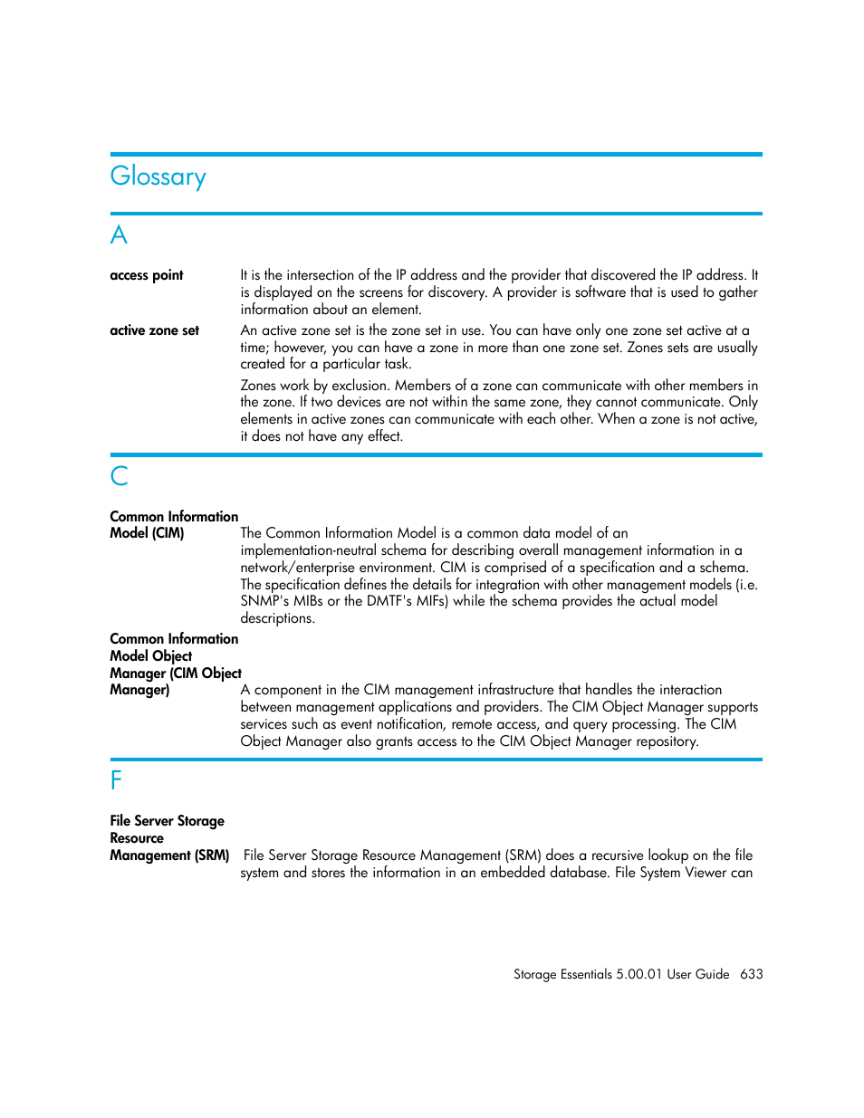 Glossary a c f, Glossary, Glossary a | HP Storage Essentials NAS Manager Software User Manual | Page 663 / 702