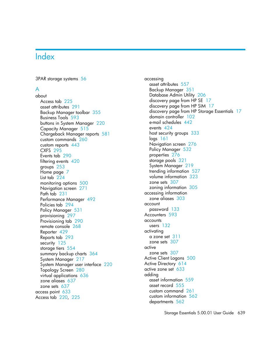 Index | HP Storage Essentials NAS Manager Software User Manual | Page 669 / 702