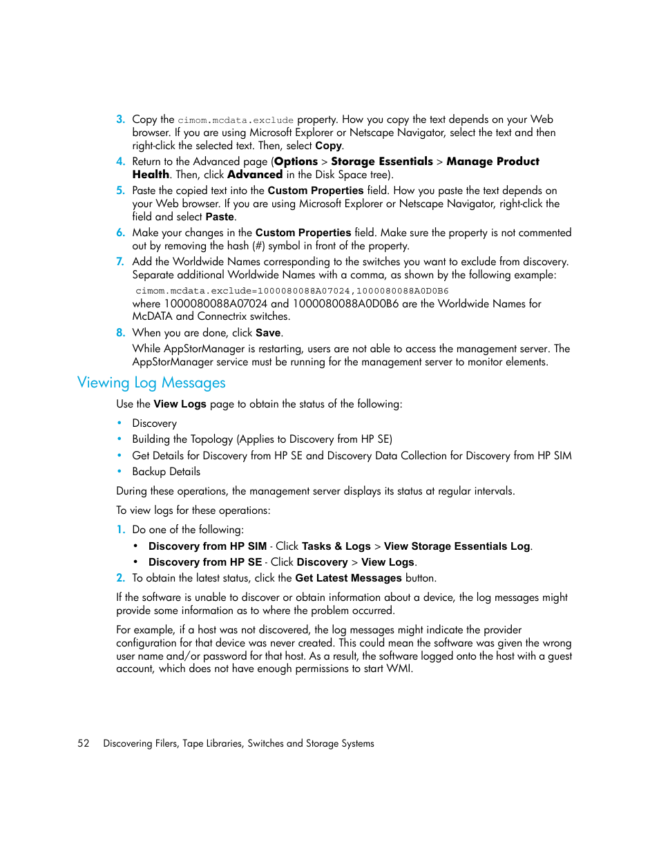 Viewing log messages | HP Storage Essentials NAS Manager Software User Manual | Page 82 / 702