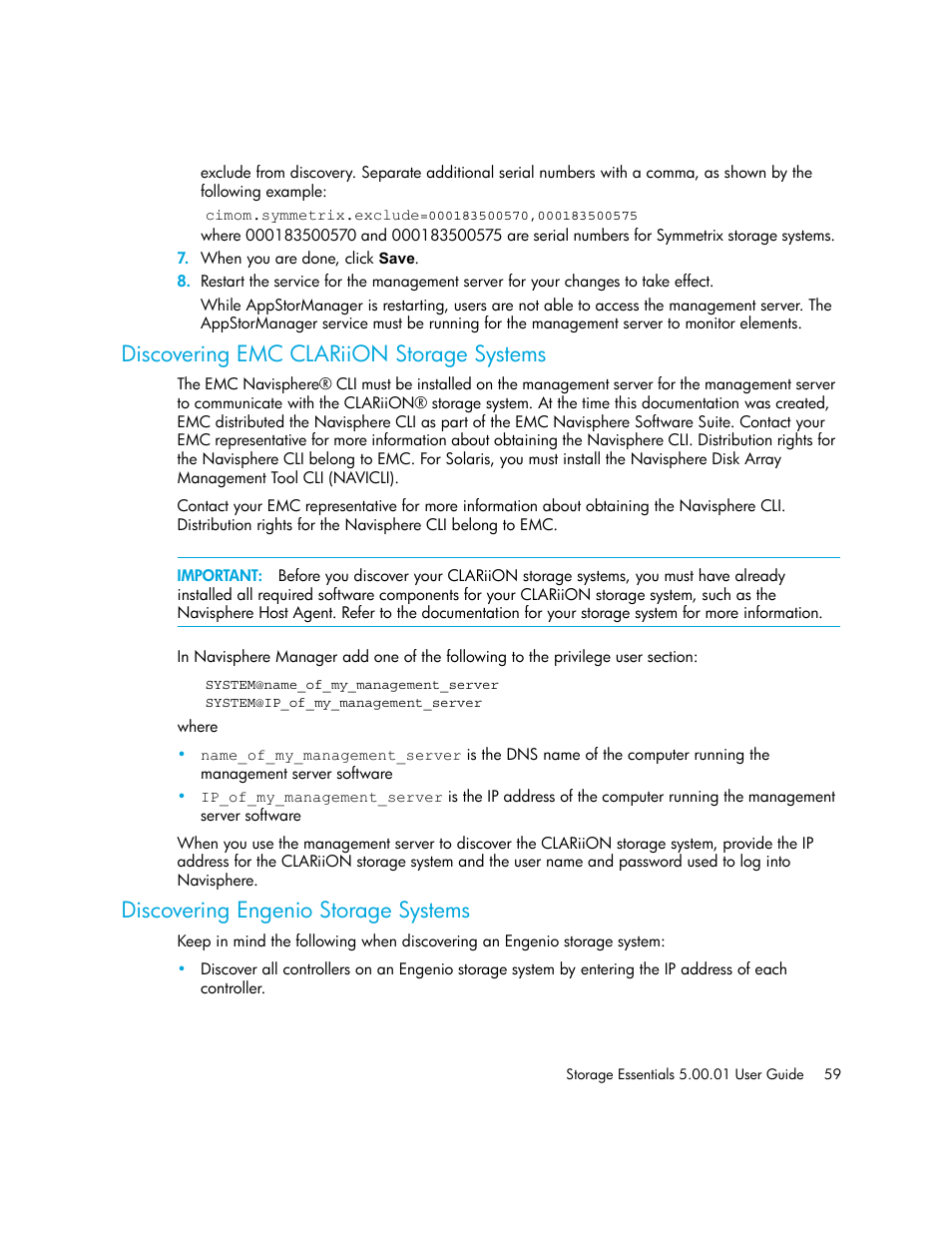 Discovering emc clariion storage systems, Discovering engenio storage systems, Discovering emc clariion | Storage systems, Discovering engenio storage, Systems | HP Storage Essentials NAS Manager Software User Manual | Page 89 / 702