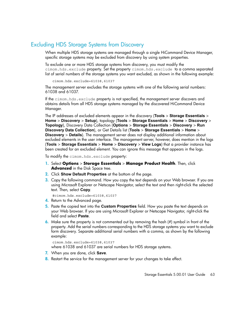 Excluding hds storage systems from discovery | HP Storage Essentials NAS Manager Software User Manual | Page 93 / 702