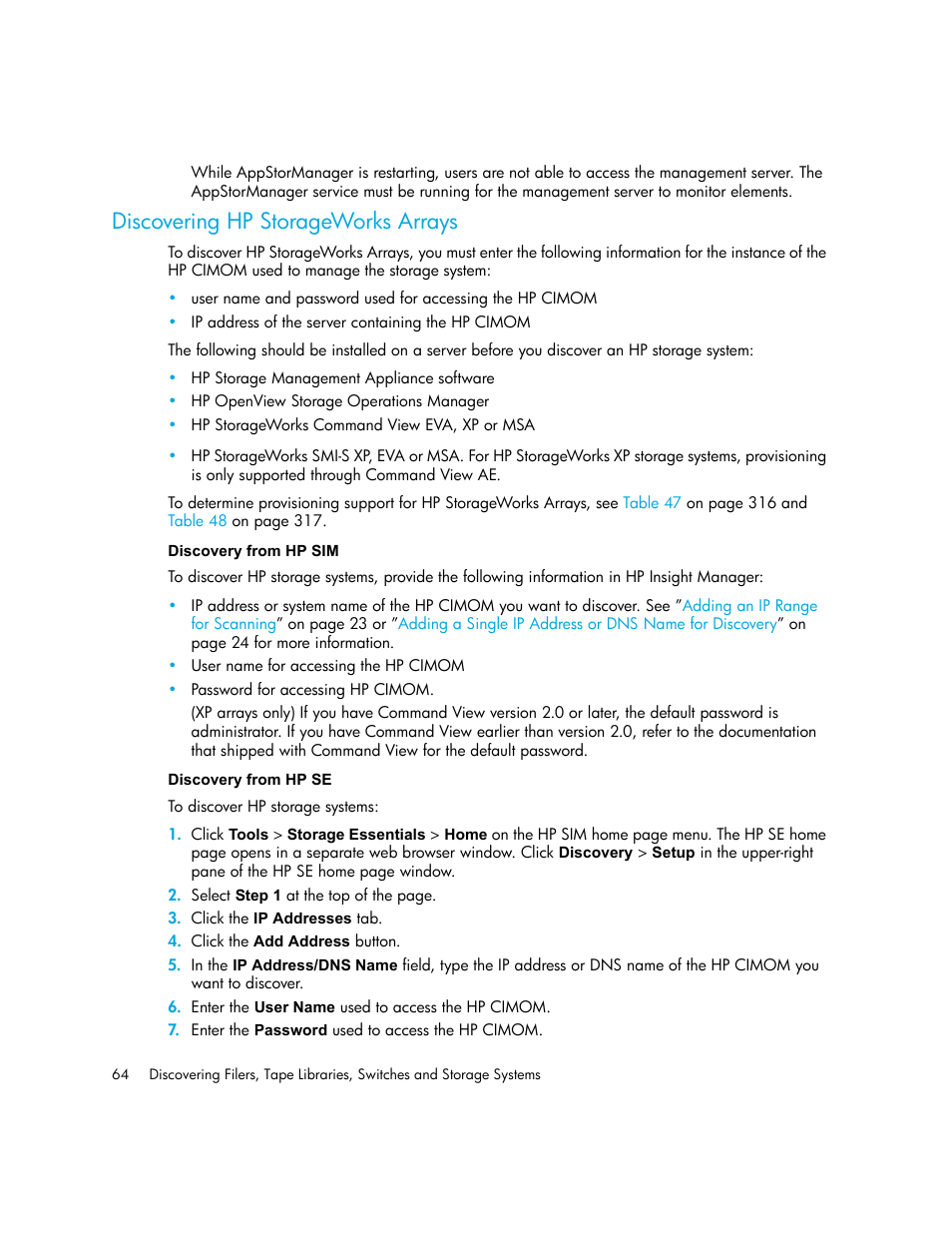 Discovering hp storageworks arrays, Discovery from hp sim discovery from hp se, Discovering hp | Storageworks arrays | HP Storage Essentials NAS Manager Software User Manual | Page 94 / 702