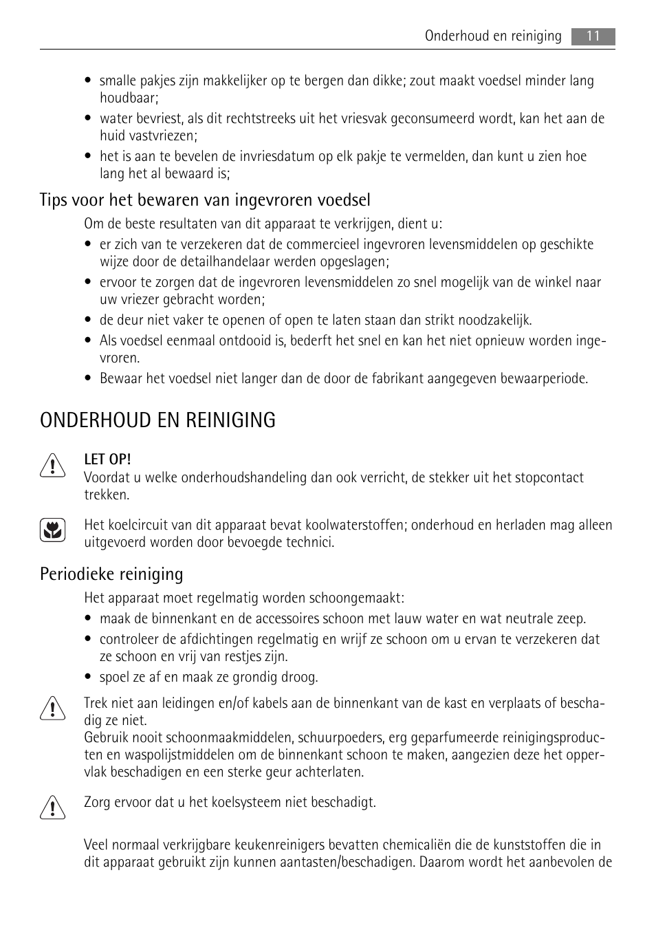 Onderhoud en reiniging, Tips voor het bewaren van ingevroren voedsel, Periodieke reiniging | AEG SKS58840S0 User Manual | Page 11 / 72