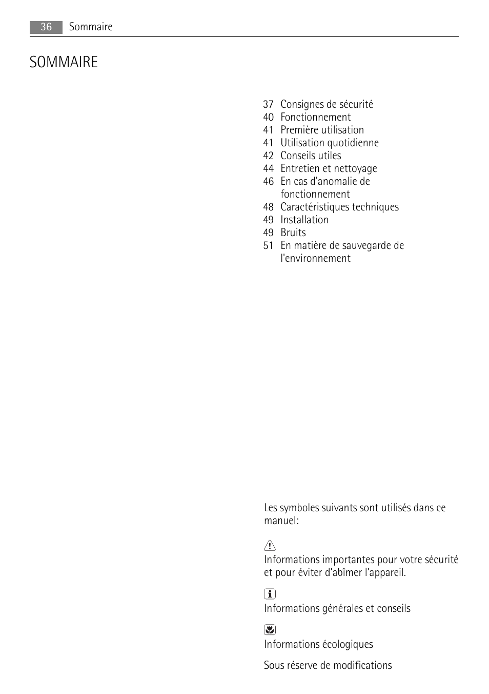 Sommaire | AEG SKS58840S0 User Manual | Page 36 / 72