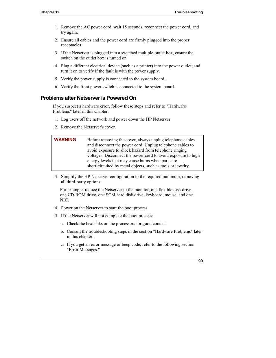 Problems after netserver is powered on | HP Netserver L Server series User Manual | Page 105 / 140