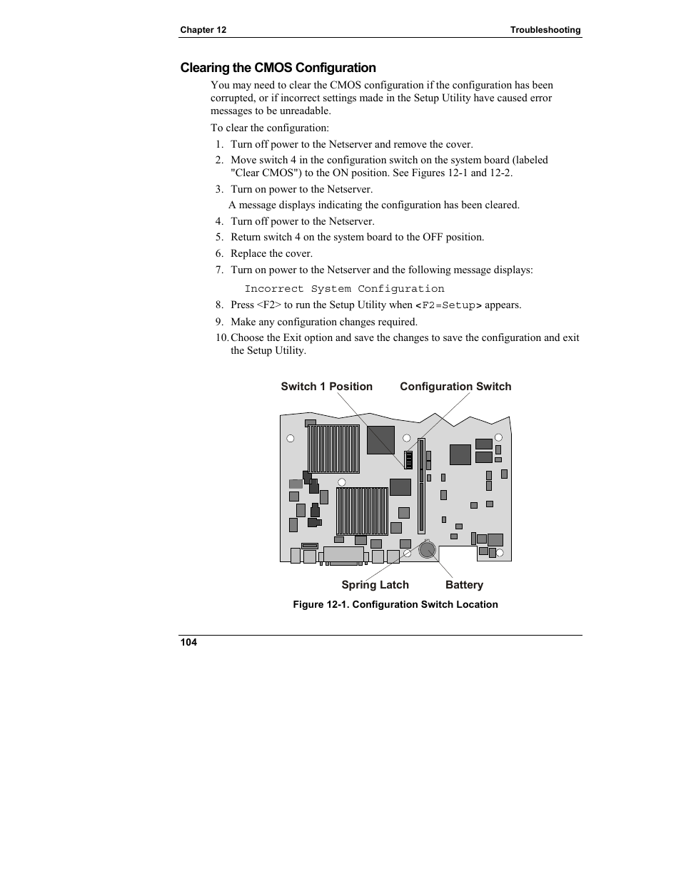 Clearing the cmos configuration | HP Netserver L Server series User Manual | Page 110 / 140