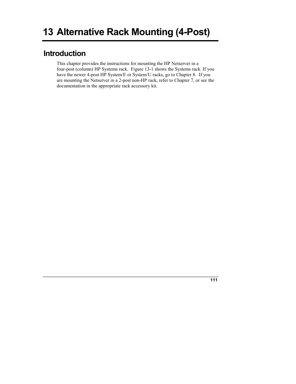 13 alternative rack mounting (4-post), Introduction, Alternative rack mounting (4-post) | HP Netserver L Server series User Manual | Page 117 / 140