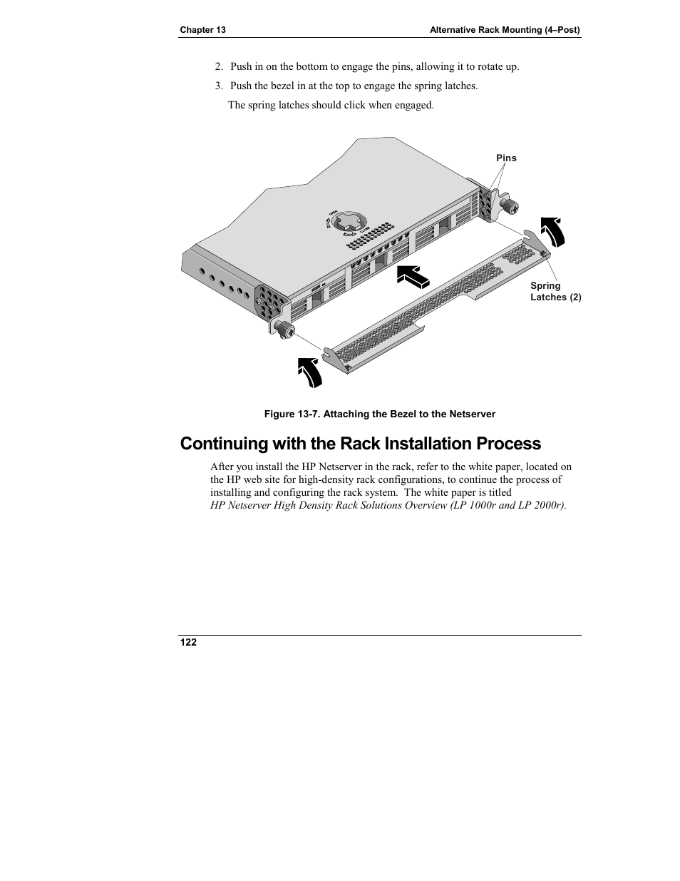 Continuing with the rack installation process | HP Netserver L Server series User Manual | Page 128 / 140