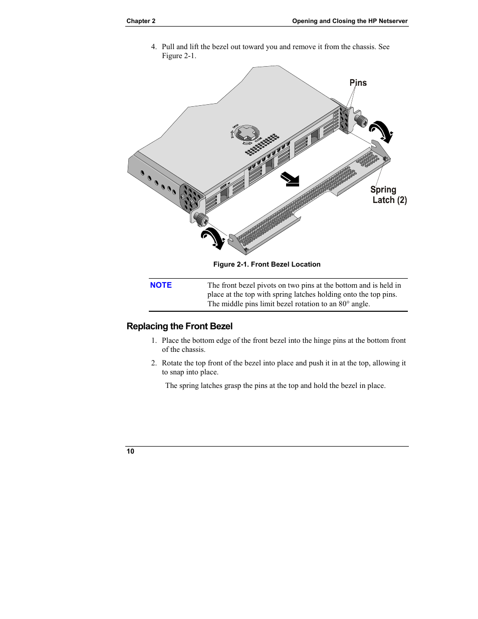 Replacing the front bezel | HP Netserver L Server series User Manual | Page 16 / 140