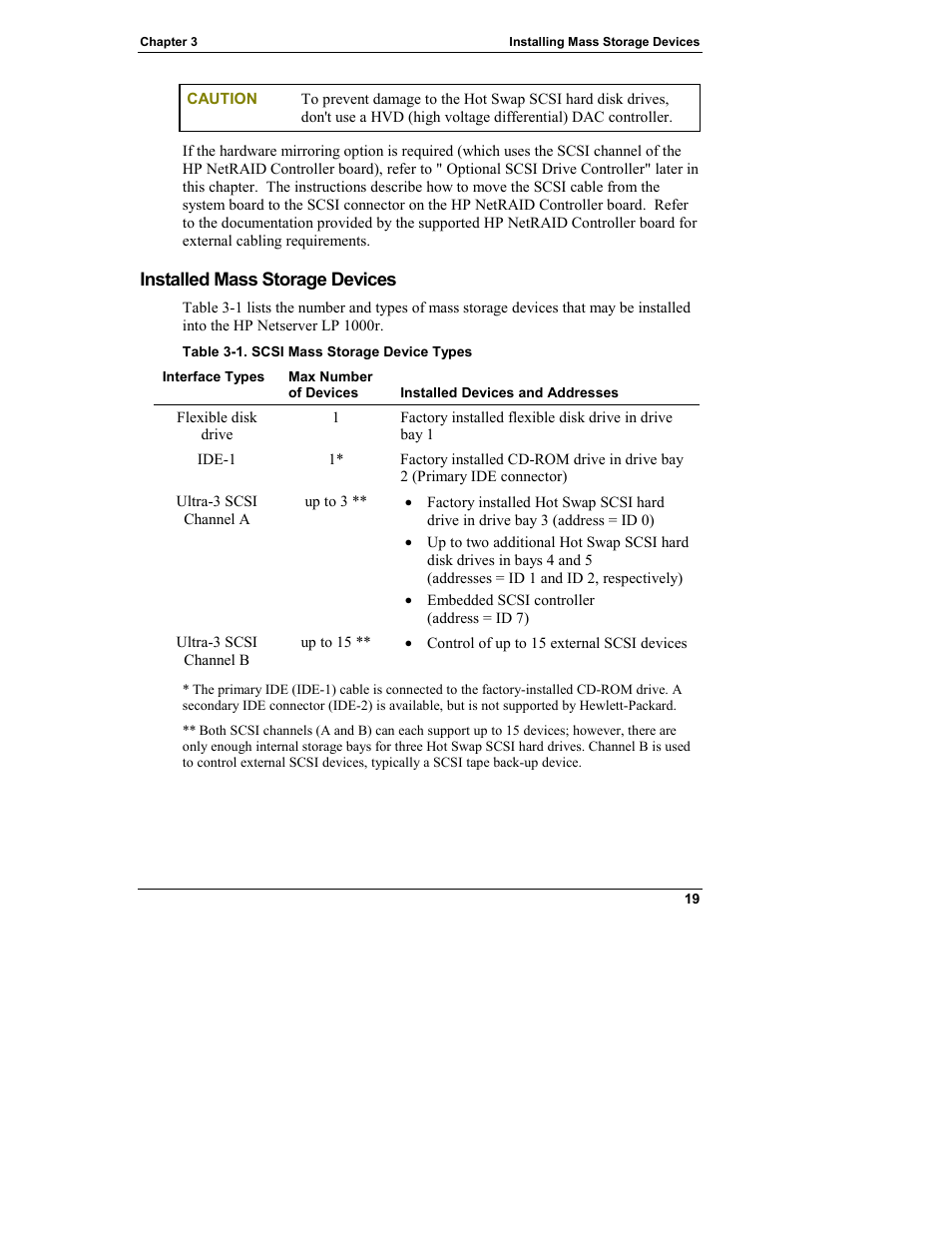Installed mass storage devices | HP Netserver L Server series User Manual | Page 25 / 140