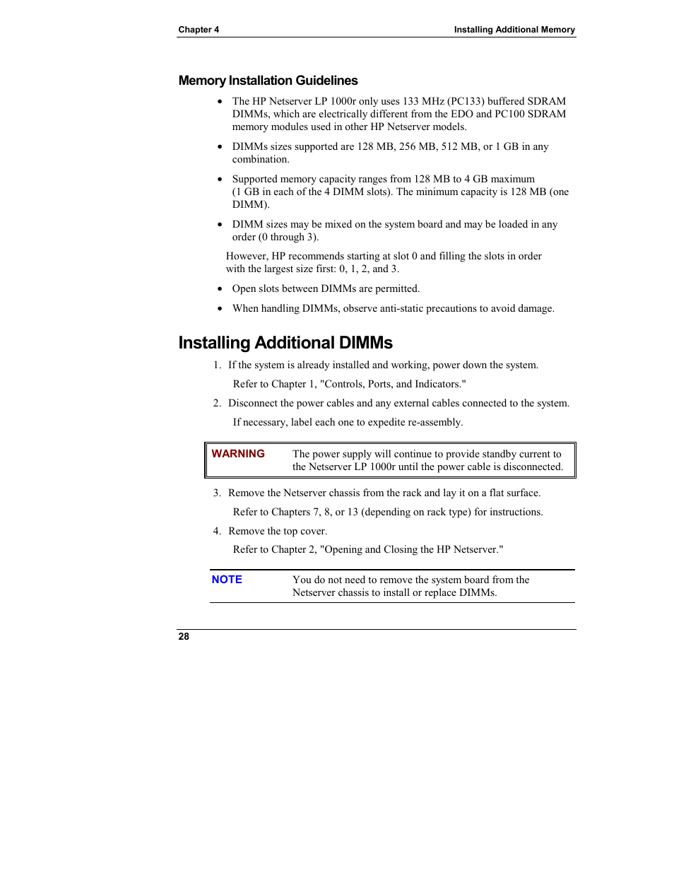 Memory installation guidelines, Installing additional dimms | HP Netserver L Server series User Manual | Page 34 / 140