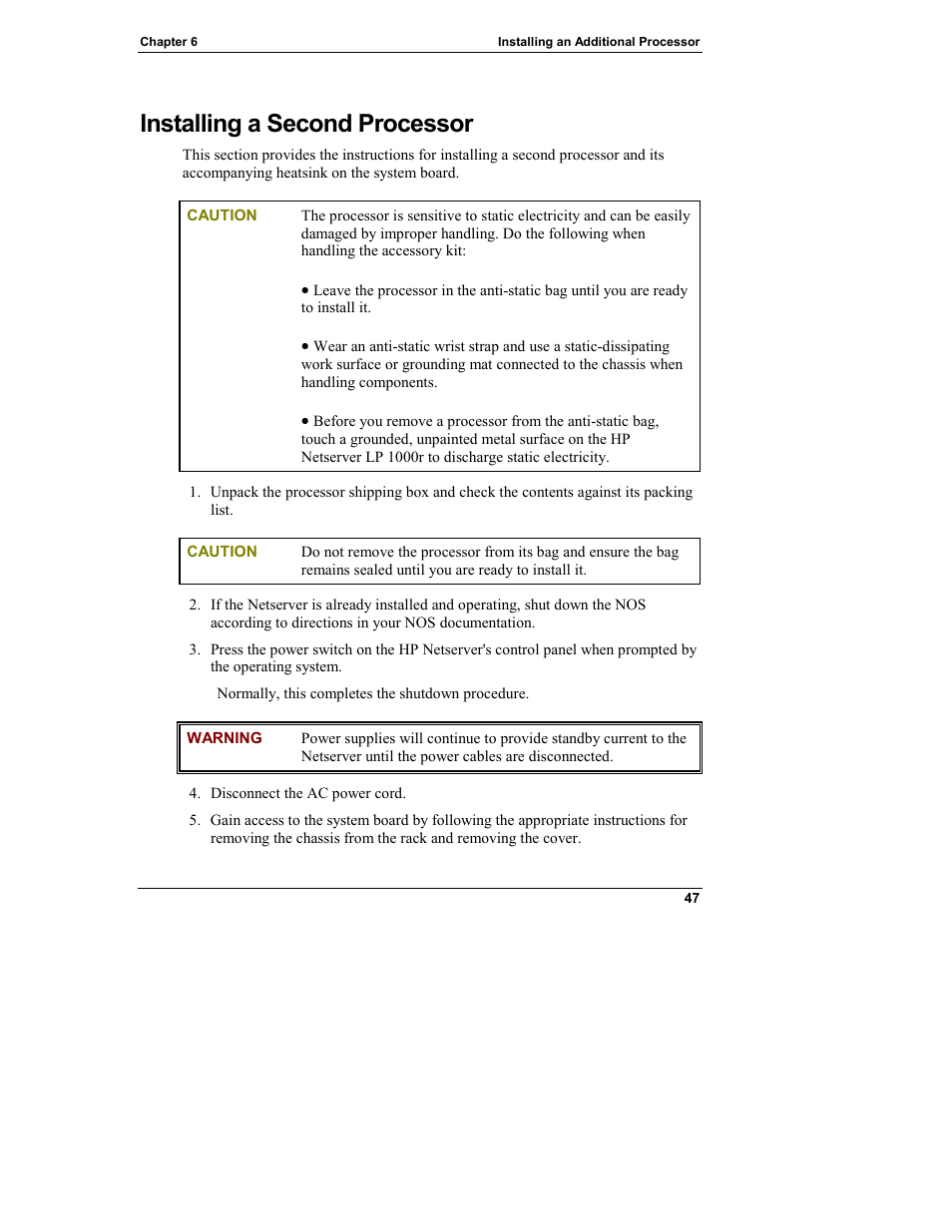 Installing a second processor | HP Netserver L Server series User Manual | Page 53 / 140